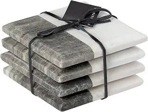 Torre & Tagus Marble Coasters Set of 4 - White and Gray Coaster