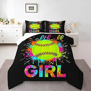 jejeloiu Kids Softball Comforter Set Twin Size for Boys Girls Teens