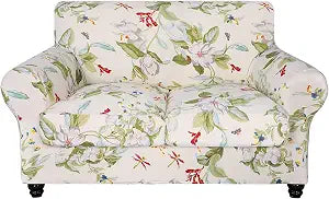 SearchI Stretch Sofa Cover Printed Couch Cover, Floral Pattern 3 Pieces Loveseat Slipcover with 2 Separate Cushion Cover, Washable Furniture Protector for Living Room(Loveseat, Spring Pattern)