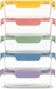 Ello Color Lock 3.4 Cup Glass Meal Prep Containers & Lids, 5 Pack, Desert