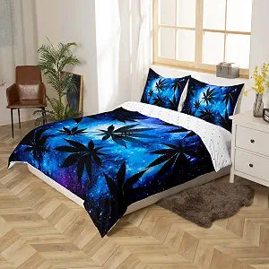 Feelyou Space Galaxy Comforter Cover Set Trippy Marijuana Duvet Cover Set Weed Leaves Botanical Bedding Set with 1 Pillowcase(King)