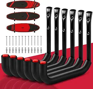 SEDY 6 Pack Heavy Duty Garage Hooks, Ladder Hooks for Garage Wall, Each Holds Up to 66 LB, 9.8 Inch EVA-Padded Steel Utility Hangers for Bikes, Folding Chairs, Garden Hoses and Tools