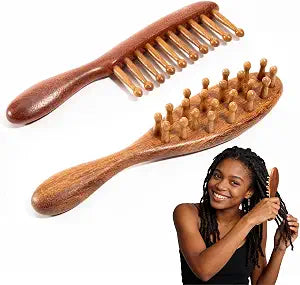 SIMPOR 2 Pack Loc Brush for Dreads, Natural Wooden Wide Tooth Comb for Microlocs and Interlocking, Gua Sha Scalp Massager Tool for Head Relaxation and Circulation, Detangling Hair Care