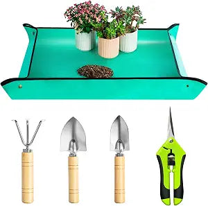 Josteve Plant Repotting Mat, 5Pcs Succulent Tools Mini Garden Small Gardening Tools Indoor, Pruning Shear Gardening Scissor, Hand kit for Bonsai, Cactus, Fairy, Houseplant Transplanting, Seedling