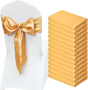 VEVOR Stretch Spandex Chair Sashes Bows, Slipcover and Sash, Elastic Bands, Fitting Wedding, Holiday, Banquet, Party, Celebration Chair Decoration (50 PCS Gold)