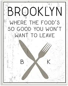 Brooklyn Food Cityscape, 10 x 15 Inch Mounted Print on Wall Plaque