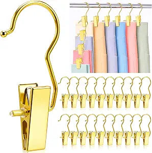 Senbowe 20 Pack Gold Boot Clips for Closet, Hanging Clips Clothes Pins
