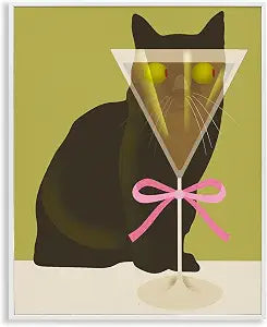 Funny Cat Martini Olives Glam, 16 x 20 Inch Framed Gicle Print