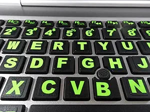Keyboard Stickers 194 piece Set with Big Luminescent Extra Large Symbols. 3 Yr. Warranty. Will Not Wear or Fade. U.S. English Laptop & PC. Also Includes Pocket/Purse Magnifier, USB LED & Tweesers.