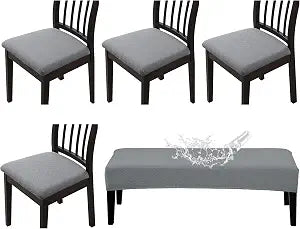 CALBODE 5Pcs Waterproof Seat Cover Set for Dining Chair & Bench,Light Gray