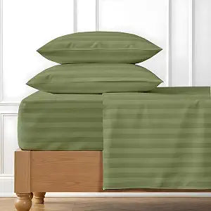 Queen Stripe Sheet Set 1000 Series Egyptian Cotton, 16" Deep Pocket, Sage