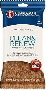 Guardsman Clean and Renew Leather Protector for Leather Furniture & Car Interiors | Small Leather Goods and Leather Shoe Cleaner, Wipes 20 Count