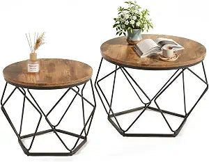 DUMOS Round Coffee Table Set of 2, Nesting Tables for Living Room Home