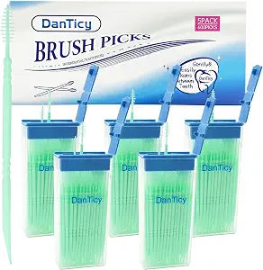 DanTicy Mint Plastic Toothpicks with Brush Dental Picks for Teeth, 600 Ct