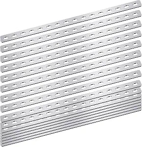 Zonon 10 Pcs 16 Inches Flat Straight Brace Brackets Adjustable 201 Stainless Steel Mending Plate 408mm/16 '' Length 16 Screw Hole Straight Bracket, 2.8 mm Thickness, Slot for 5/16" Screw (Silver)