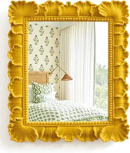 Mirror Wall Decor with Resin Frame for Room Makeover,Yellow-Orange