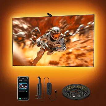 deerdance TV LED Backlight Sync to Screen TV LED Lights that Change with TV Picture Immersive LED TV Light with AR Sensor Camera RGB LED Light Strip for TV PC 65 24-100inch 14.8FT (App Control)