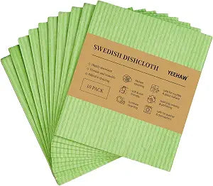 YEEHAW Swedish Dishcloths for Kitchen 10 Pack, Green Cellulose Sponge Cloths, No Odor Resuable Cleaning Cloths, Super Absorbent Dish Cloth for Kitchen, Bathroom, Glass Surface, Furniture 7"6"