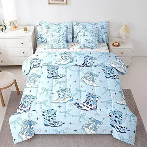 Erosebridal Blue Cowgirl Girls Bed in A Bag Twin Size Western Bow Comforter