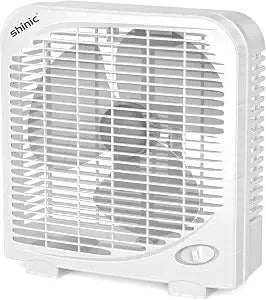shinic 10" Tabletop Box Fan for Bedroom, 2 Speeds, Quiet Table Fan with Strong Airflow, Energy Efficient Small Box Fan, Portable Kitchen Exhaust Fan for Bedroom Bathroom Office Dorm Workshop, White