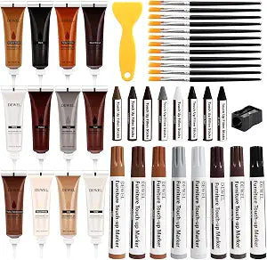DEWEL Wood Furniture Repair Kit, Upgrade Wood Filler, Furniture Touch Up Markers with Wax Sticks, 42 Pcs Floor Touch Up kit for Scratches, Cracks, Hole, Laminate, Table, Bedposts