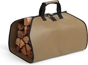 PAWBOSE Fireproof Fireplace Mat Hearth Rug and Firewood Carrier Firewood Bag, Great Gift for Cabin, Large Fire Wood Sling Carrier with Handles, Protect Floors Carpets from Sparks Embers-Tan