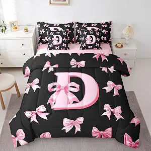 Erosebridal Cute Coquette Bow Twin Size Bed in A Bag 7 Piece for Kids Girls