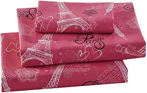 Home Collection Sheet Set Girls/Teens Paris Eiffel Tower Hearts Flowers White Pink Black Pink/White New # Flatscreen Paris (Pink, Queen)