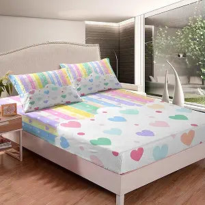 Feelyou Pretty Rainbow Bedding Sheets for Sheet Set Twin Size for Kids