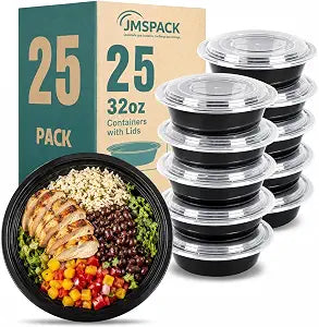 Containers Reusable 32oz - Meal Prep Bowls with Lids 25 Pack, Round Food Prep Bowls for Takeout, Disposable To Go Food Containers, Stackable, Leakproof, BPA-Free, Microwave/Freezer Safe