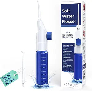 Oravix Dental Water Flosser, Tonsil Stone Remover, Gentle Oral Irrigator for Sensitive Teeth and Gums, Kids Manual Water Flosser, No Electricity or Batteries