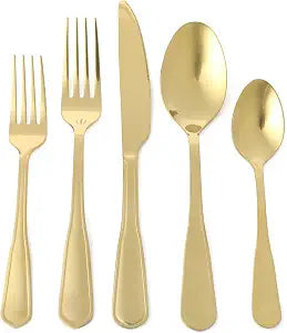 Martha Stewart Torino 20-Piece Gold Flatware Set, Service for 4 Stainless Steel Silverware w/PVD Gold Handle, Mirror Polish Dishwasher Safe, Rust Resistant, Chip Resistant Glamorous Utensil Set