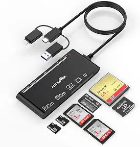 USB C Lightning USB3.0 Multi Card Reader for SD CF XD MS Micro SD TF, 7 in 1 Memory Card Reader Adapter Hub for iPhone/iPad/MacBook/Samsung, for Windows, Mac OS, iOS, Linux, Android