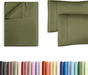 Queen Size Flat Bed Sheet + 2 Pillowcases Bundle - Hotel Luxury Single Flat Bottom Sheet Only - Fits Mattresses with Deep Pockets between 8 to 16 inches - Soft, Breathable & Wrinkle Free - Sage Green