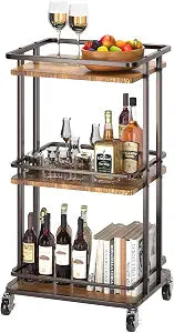 XYZLVSI Bar Cart, Home Bar Serving Cart, 3 Tier Kitchen Shelf with Wheels