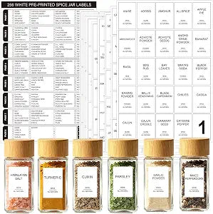 256 Spice Labels Minimalist Waterproof Spice Jar Stickers Removable Oil-Resistant Preprinted Spice with Blank Label for Kitchen Herb & Seasoning Labels Food Containers Organizers Storage Bins
