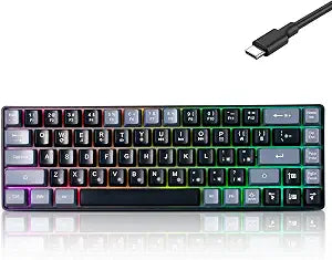 Guiheng Wired Portable 60% Mechanical Feeling Gaming Keyboard,RGB LED Backlit Compact 68 Keys Mini Wired Office Keyboard for Windows Laptop PC Mac Gamer, Typist, Travel on Business Trip BlackGrey