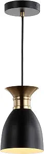 JONATHAN Y Edison 5.75" 1-Light Metal LED Pendant, Black/Brass Gold