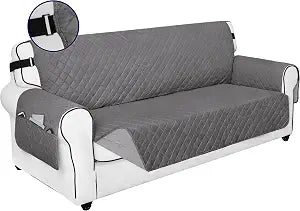 PureFit Reversible Sofa Couch Cover Water Resistant Couch Covers for 3 Cushion, Washable Furniture Cover with Non-Slip Foam and Adjustable Strap for Dogs, Pets (Sofa, Gray/Light Gray)