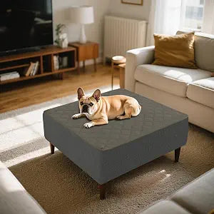 Quilted Ottoman Cover Waterproof Footrest Sofa Slipcovers Stool Cover Foot Stool Protector Covers with Nonslip Lace Up (Gray1,Square L33-37, W33-37 in)