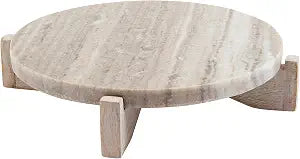 Mud Pie Marble Wood Pedestal, 2" x 8 1/2" dia