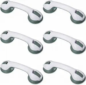 AceOrbit 6 Pack 12 Inch Shower Grab Bars for Bathtubs and Showers Suction Cup Shower Handles for Seniors Elderly Handicap Safety Handrails Removable No Drilling Heavy Duty Bathroom Grips (Green)