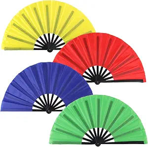 4 Pack Large Folding Hand Fan for Women/Men, Clap Popping Fan Chinese Kung Fu Hand Fan Decorative Folding Fans for Dance, Performance, Festival or Home Decorations(Red,Yellow,Blue,Green)