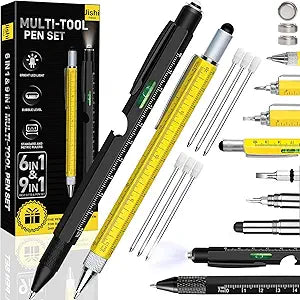 Gifts for Men, Stocking Stuffers for Men Adults, Multitool Pen Set 2pcs Multi-Tool Pens Cool EDC Gadgets, Christmas Birthday Presents White Elephant Gifts for Adults Dad Grandpa Husband Him Guys Women