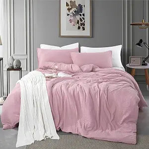 King Size Duvet Cover - 3 Piece Bedding Set (1 Duvet Cover & 2 Pillow Cases) Soft Prewashed Comforter Cover w/Zipper Closure & Corner Ties - No Comforter (104" X 90", Pastel Mauve)