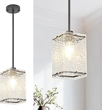 Water Ripple Glass Pendant Lights Kitchen Island, Black, 1 Pack