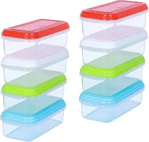 Small Plastic Food Storage Containers with Lids, 8-Pack 8oz (1 Cup / 250 ml) Rectangular Freezer Portion Containers for Leftovers, Spices & Soup, BPA-Free, Stackable, Leak-Resistant, Microwave Safe