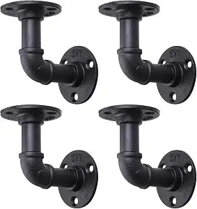 MUZIK 4Pcs 4"4" L Pipe Shelf Bracket, Heavy Duty Wall Mount, DIY Shelving