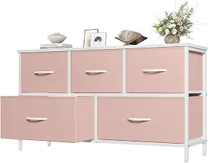 OLIXIS Pink Dresser for Girls Bedroom, Wide Dresser for Closet, 5 Drawers