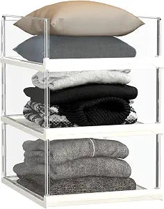 Covetree 3 Pack Stackable Closet Organizers and Storage Shelves - Transparent Sweater Organizer for Closet, Bathroom, Kitchen, Cupboard, Laundry Room, and Office